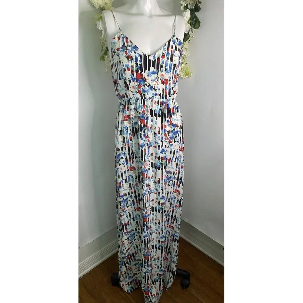 Parker Womens Silky Floral‎ Print Maxi Dress White Multi Size Extra Small EUC